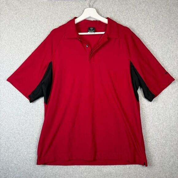 Nike Mens Large Golf Dri Fit Polo Shirt Red Black Colorblock Short Sleeve - Picture 1 of 7